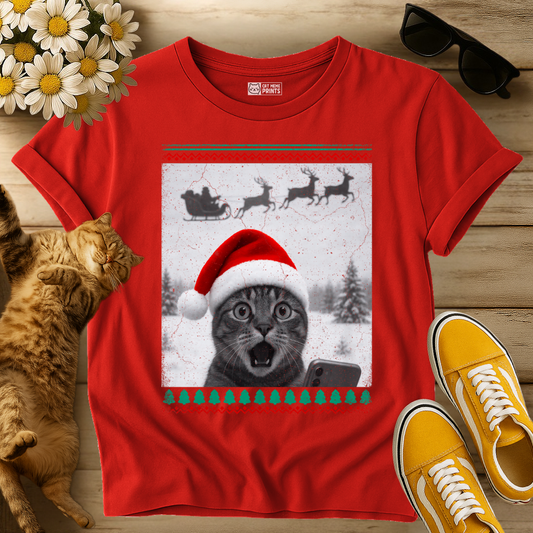 Cat Selfie with Santa Sleigh T-Shirt