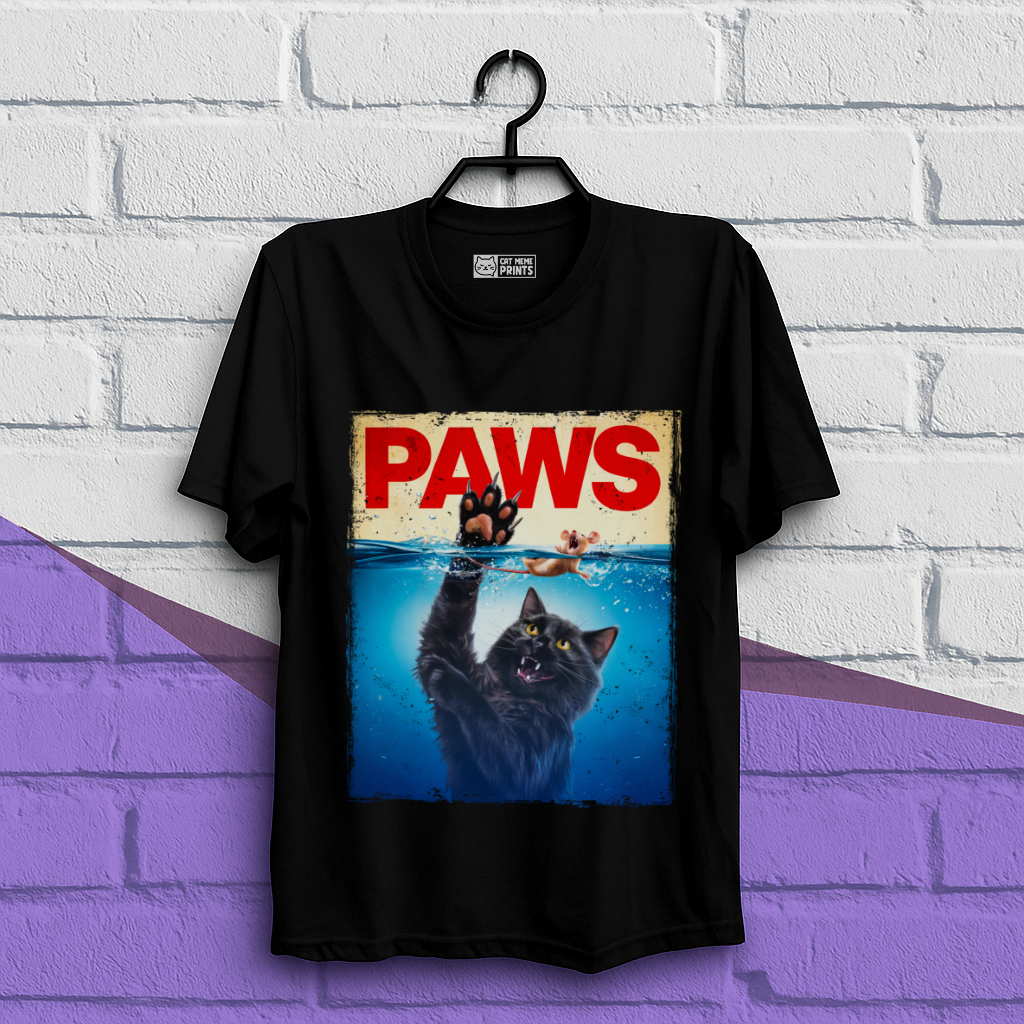Paws Black Cat Chasing Scared Mouse T-Shirt