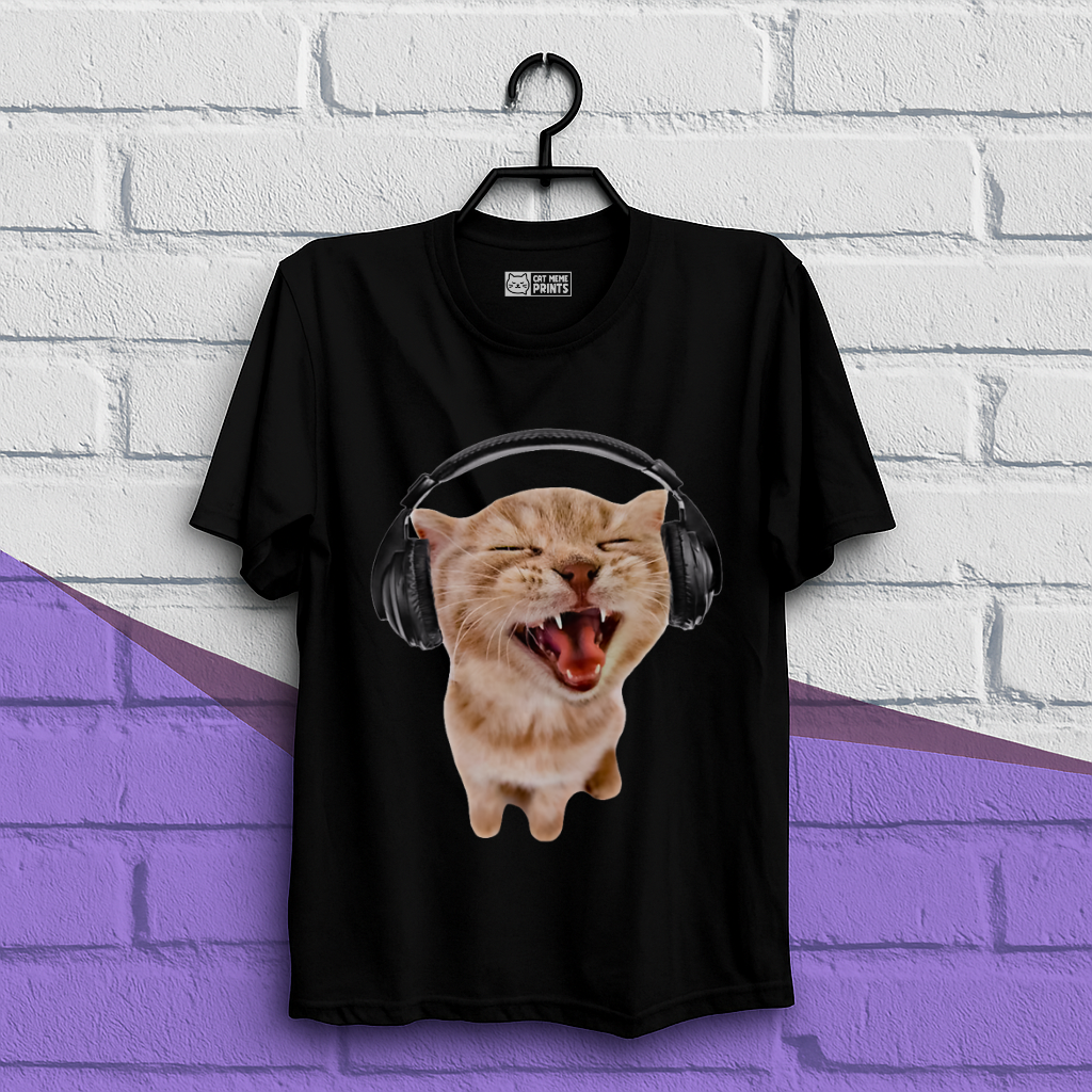 Silly Cat With Headphones T-Shirt