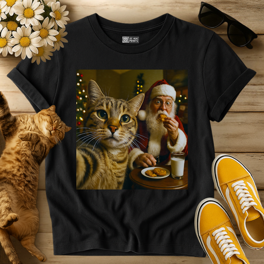Cat Selfie with Santa Claus Eating T-Shirt