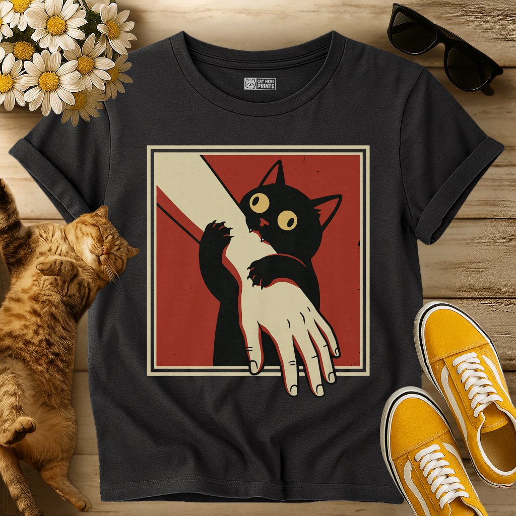Black Cat Biting Arm T-Shirt