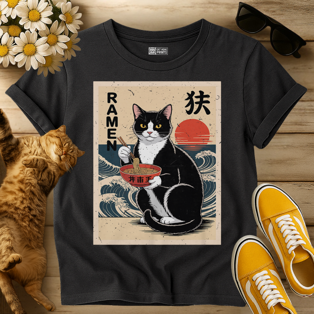 Tuxedo Cat Eating Ramen Kawaii T-Shirt