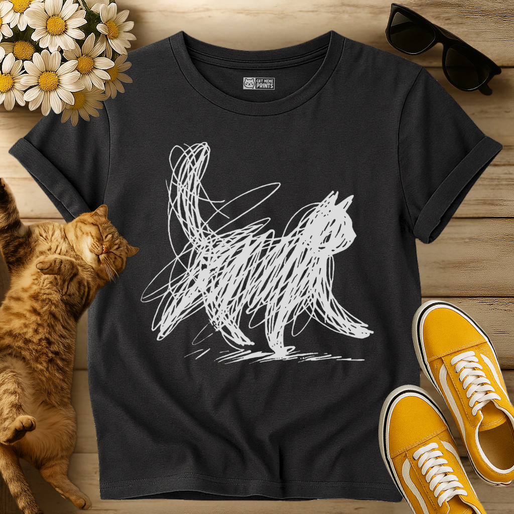Minimalist Scribble Cat T-Shirt