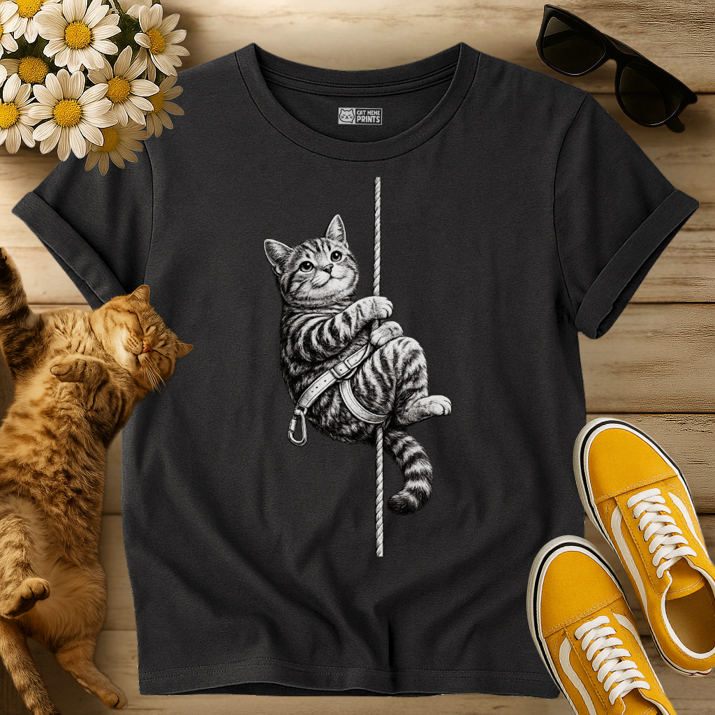 Rock Climbing Rappelling Cat T-Shirt