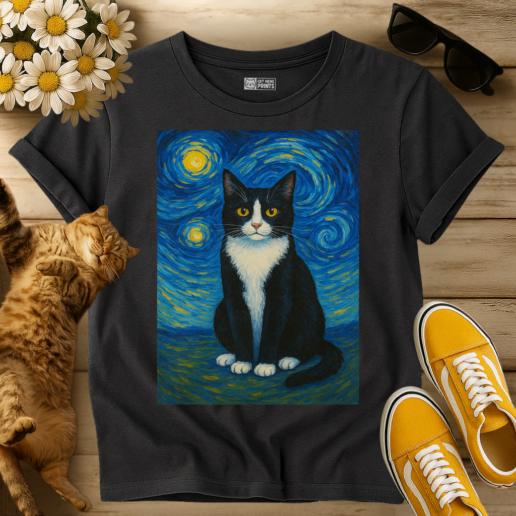 Tuxedo Cat Painting Van Gogh T-Shirt