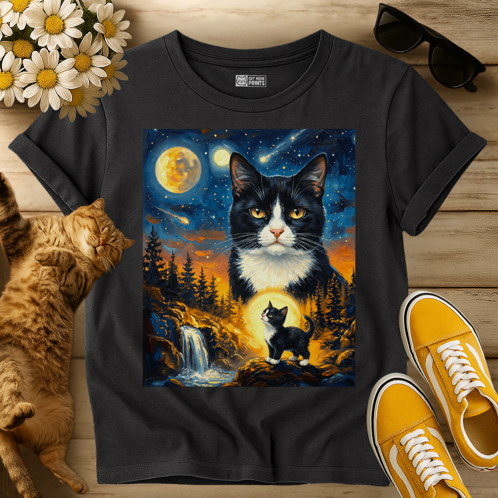 Tuxedo Cat Howling to The Moon T-Shirt