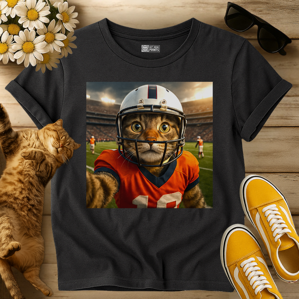 Cat Football Player Selfie T-Shirt