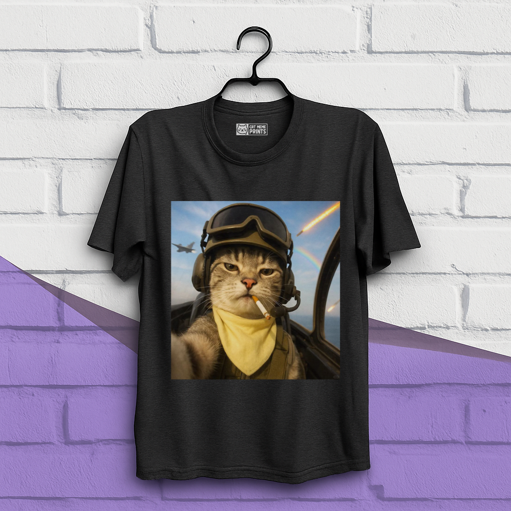 Pilot Cat Selfie Meme T-Shirt