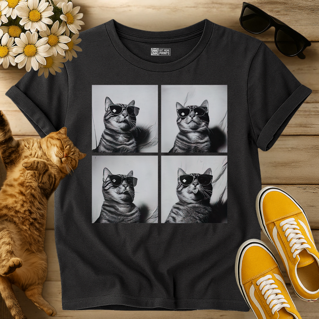 Cat Wearing Sunglasses Selfie Photobooth T-Shirt