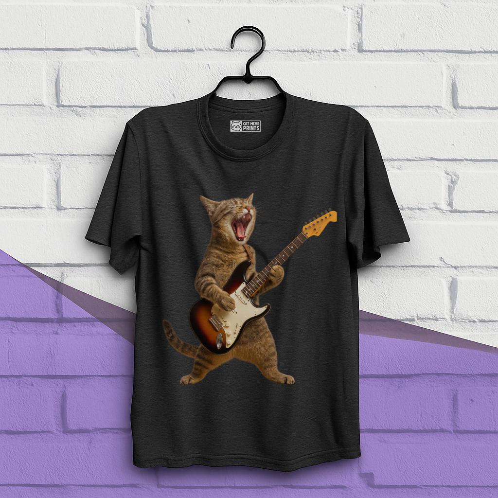 Cat Playing Guitar Rock and Roll T-Shirt