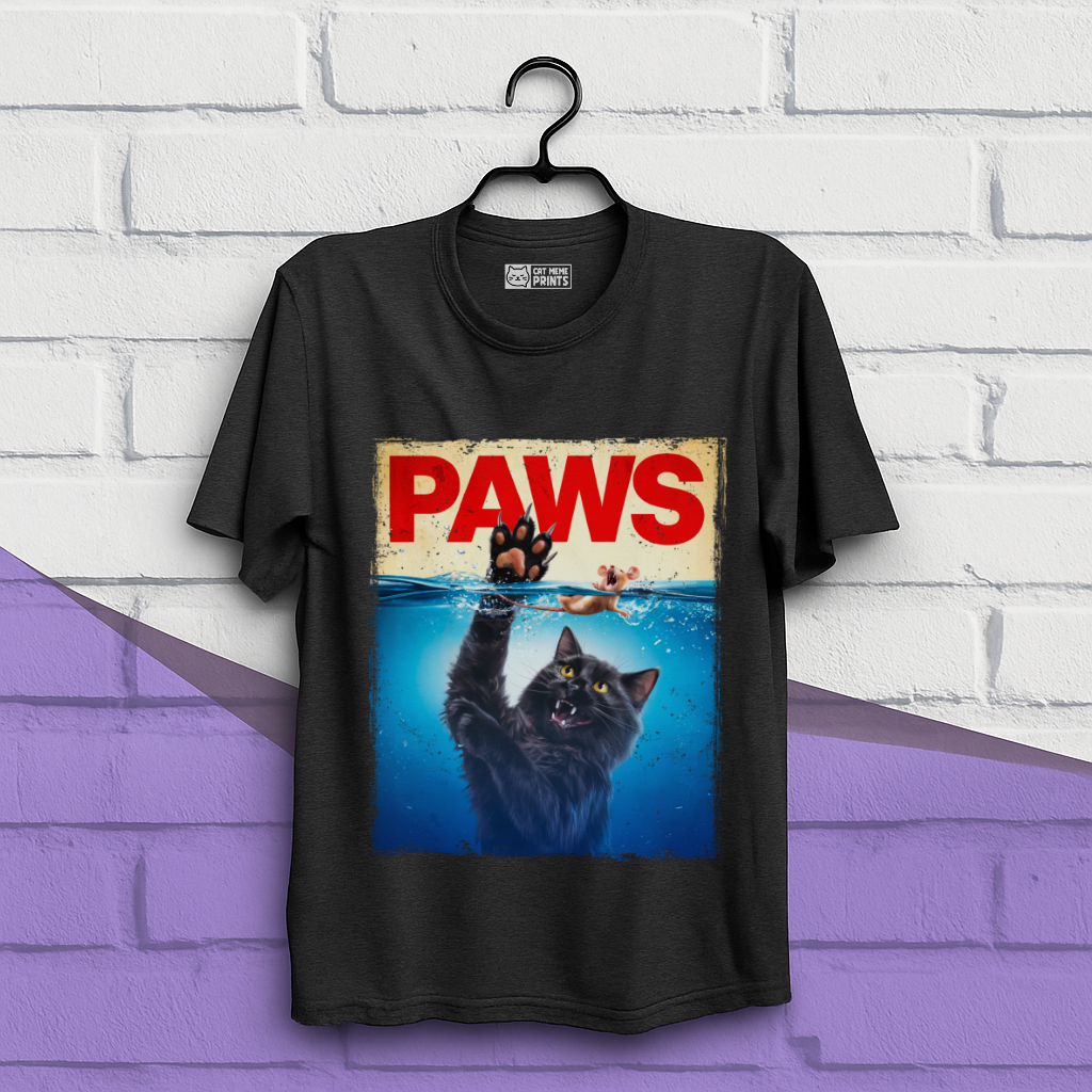 Paws Black Cat Chasing Scared Mouse T-Shirt