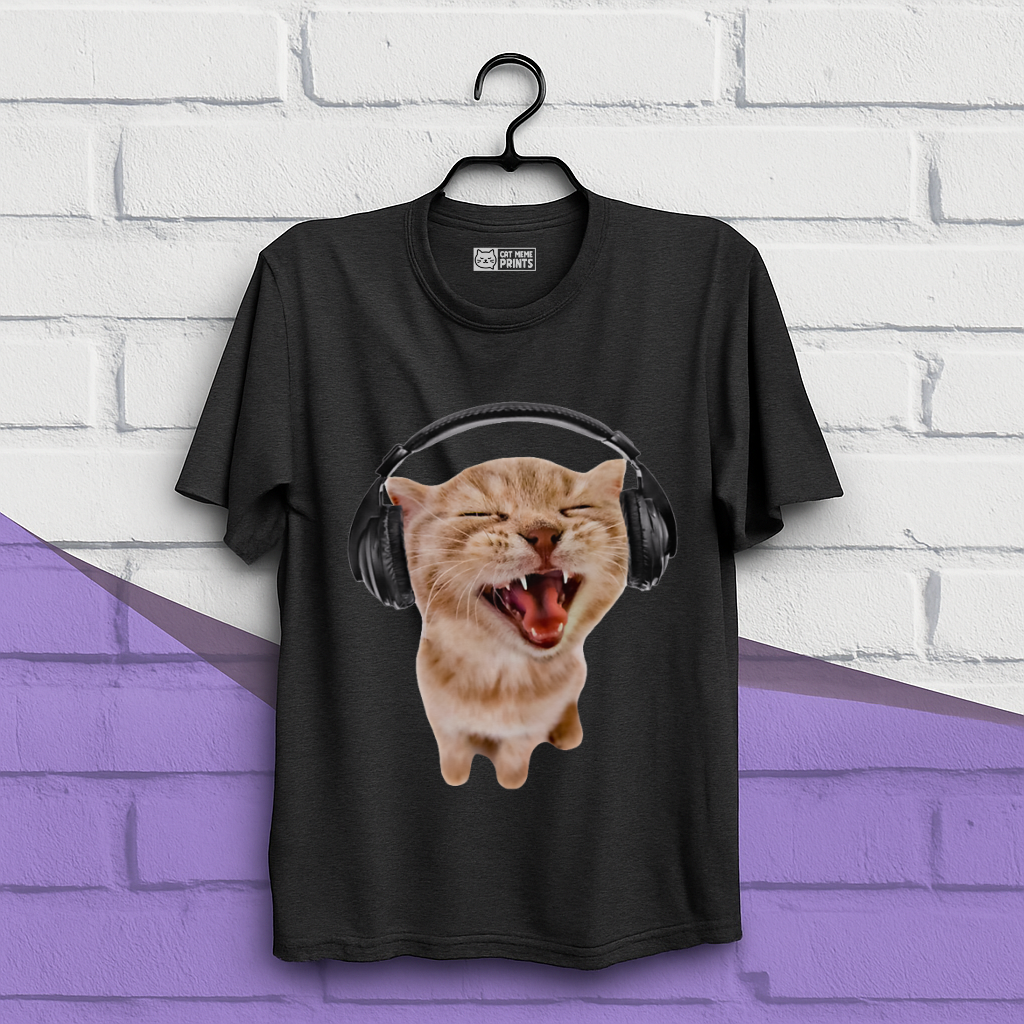 Silly Cat With Headphones T-Shirt