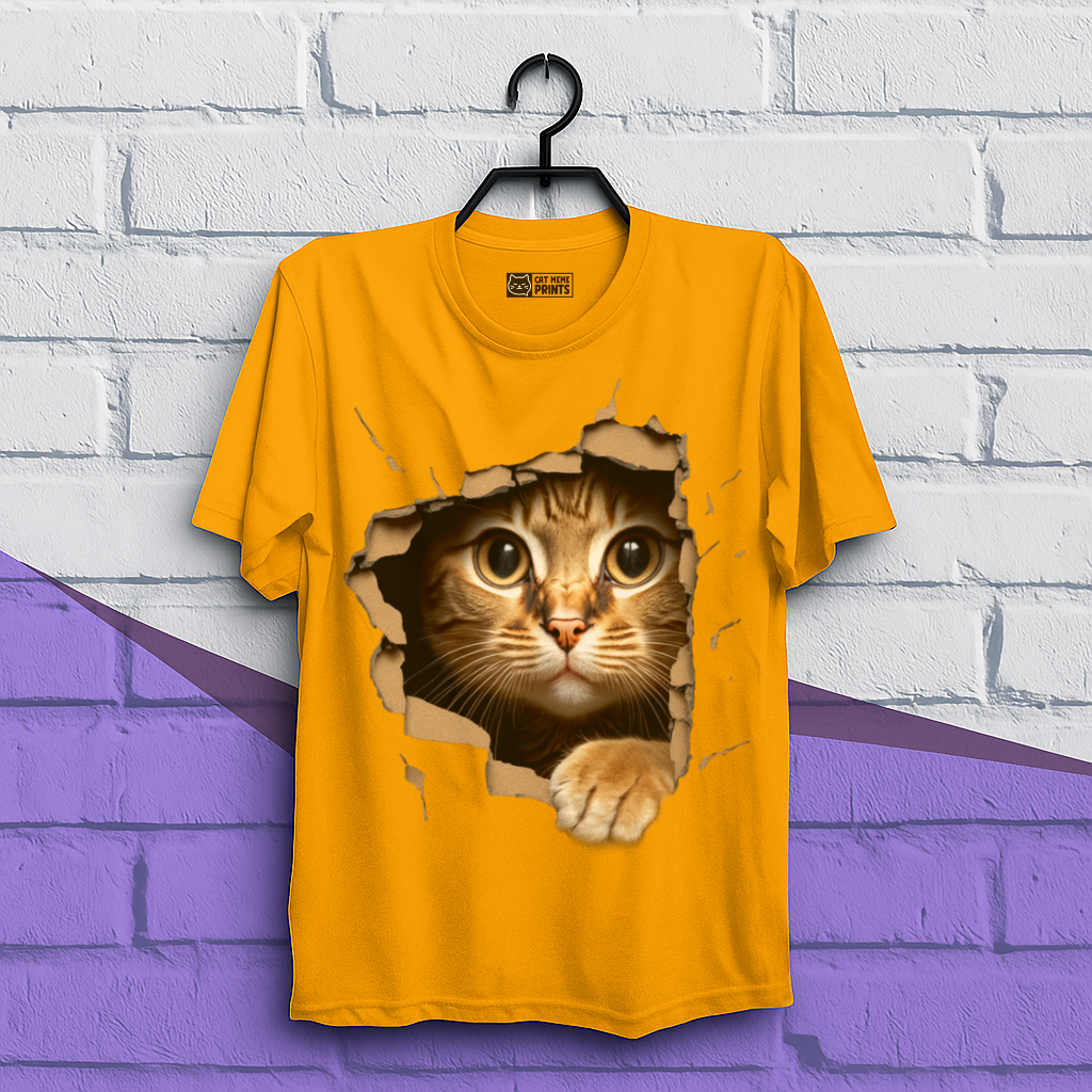 Cute Cat Looks From Torn Fabric T-Shirt