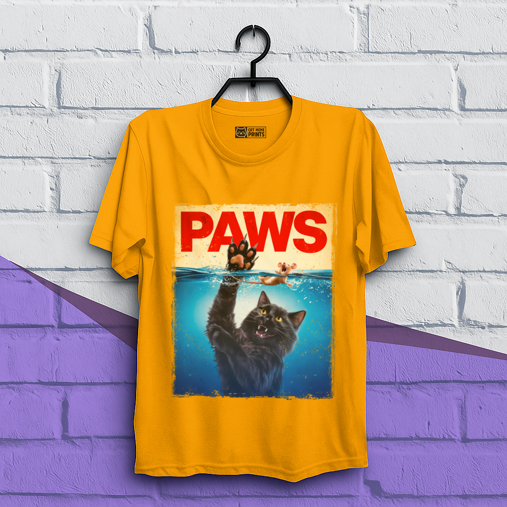 Paws Black Cat Chasing Scared Mouse T-Shirt