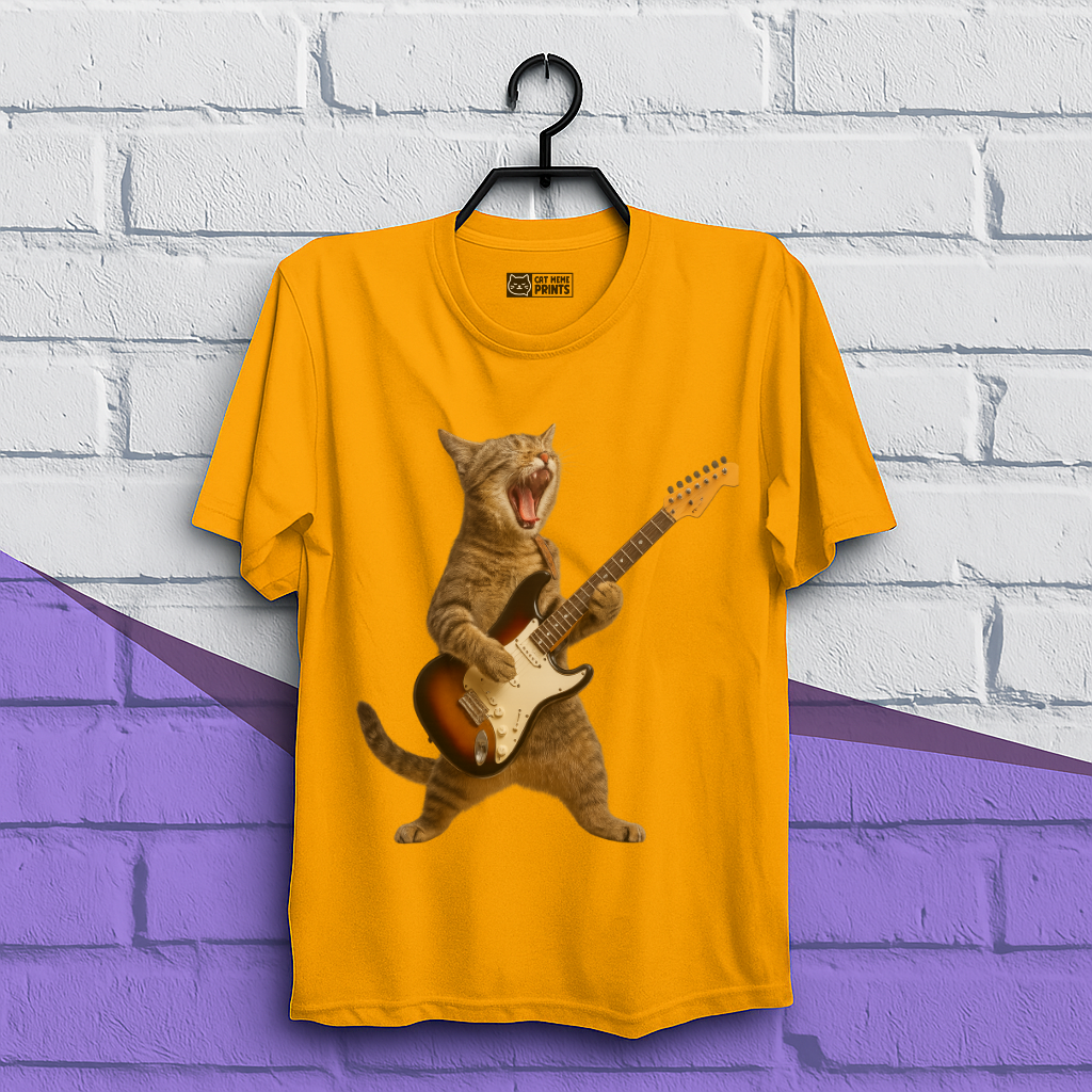 Cat Playing Guitar Rock and Roll T-Shirt