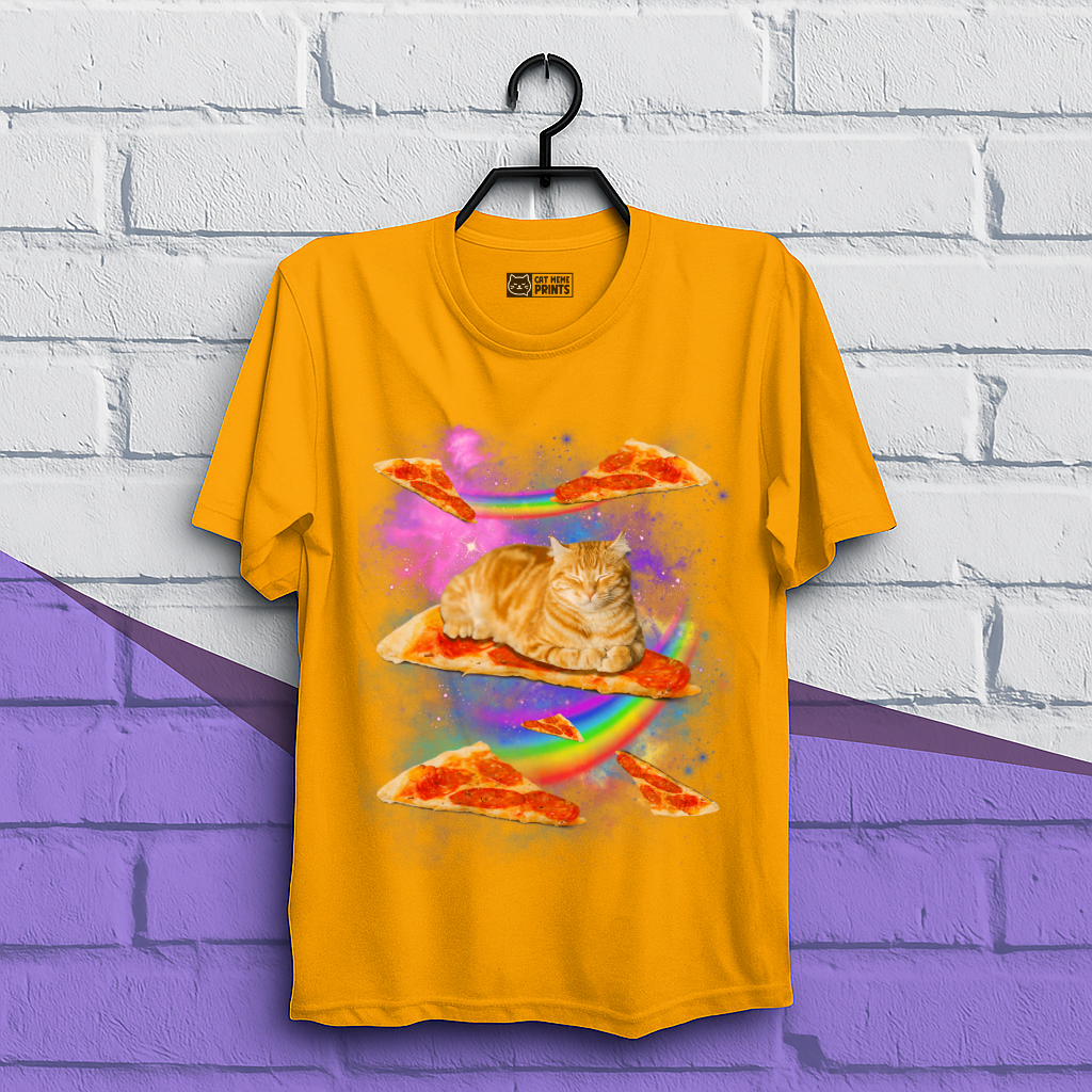 Cat Riding Pizza In Space Galaxy T-Shirt