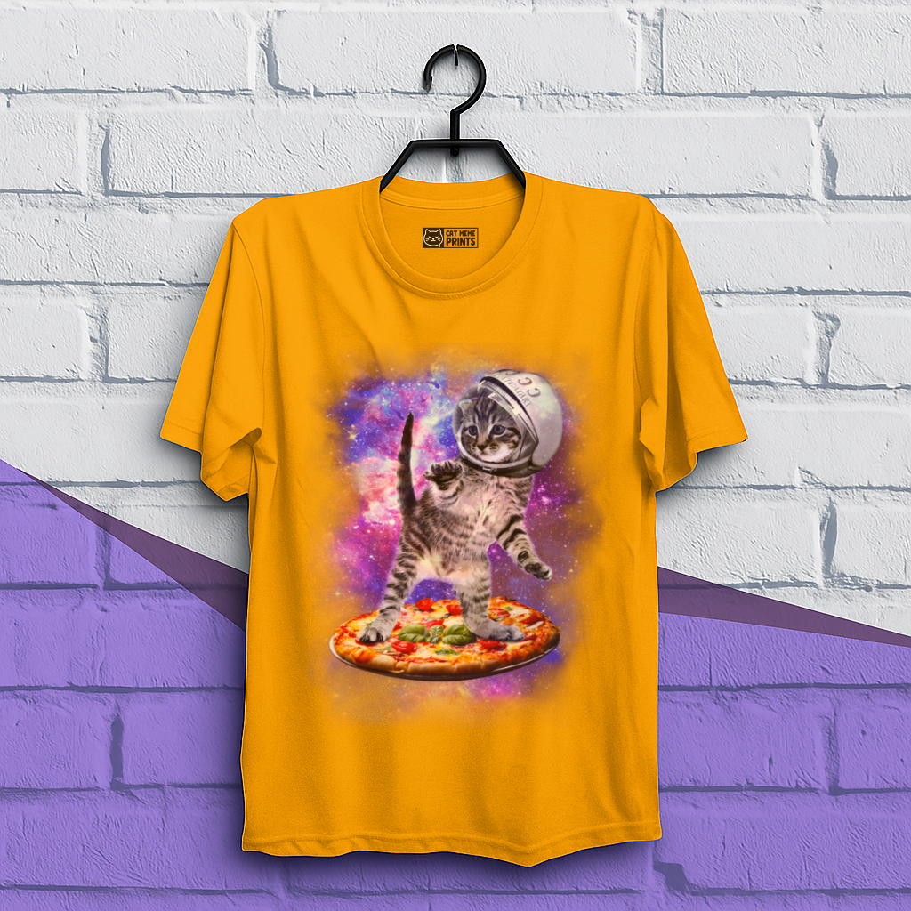 Cat Flying A Pizza Astronaut T-Shirt