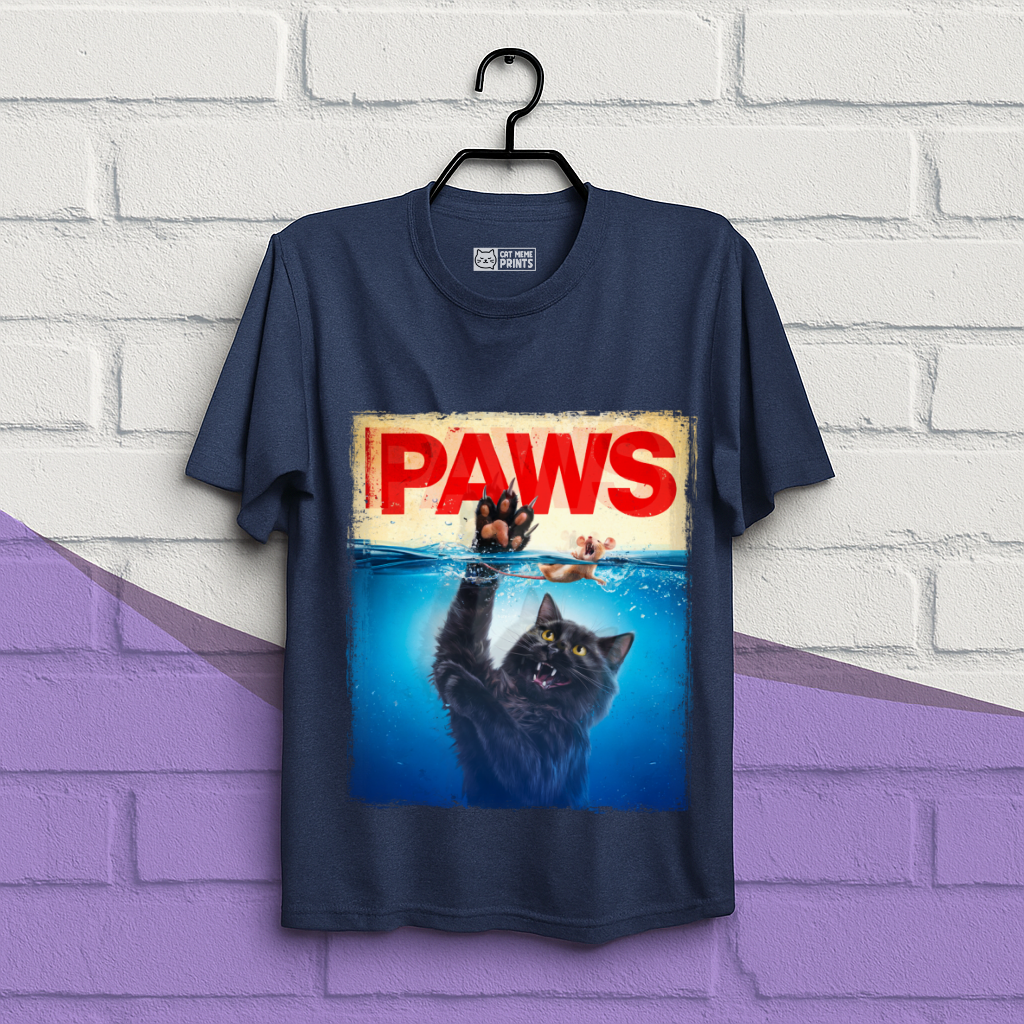 Paws Black Cat Chasing Scared Mouse T-Shirt