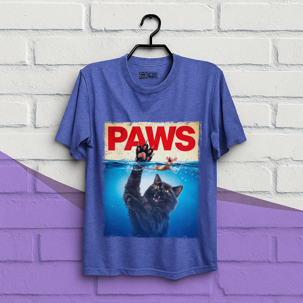 Paws Black Cat Chasing Scared Mouse T-Shirt