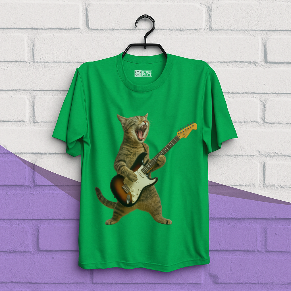 Cat Playing Guitar Rock and Roll T-Shirt