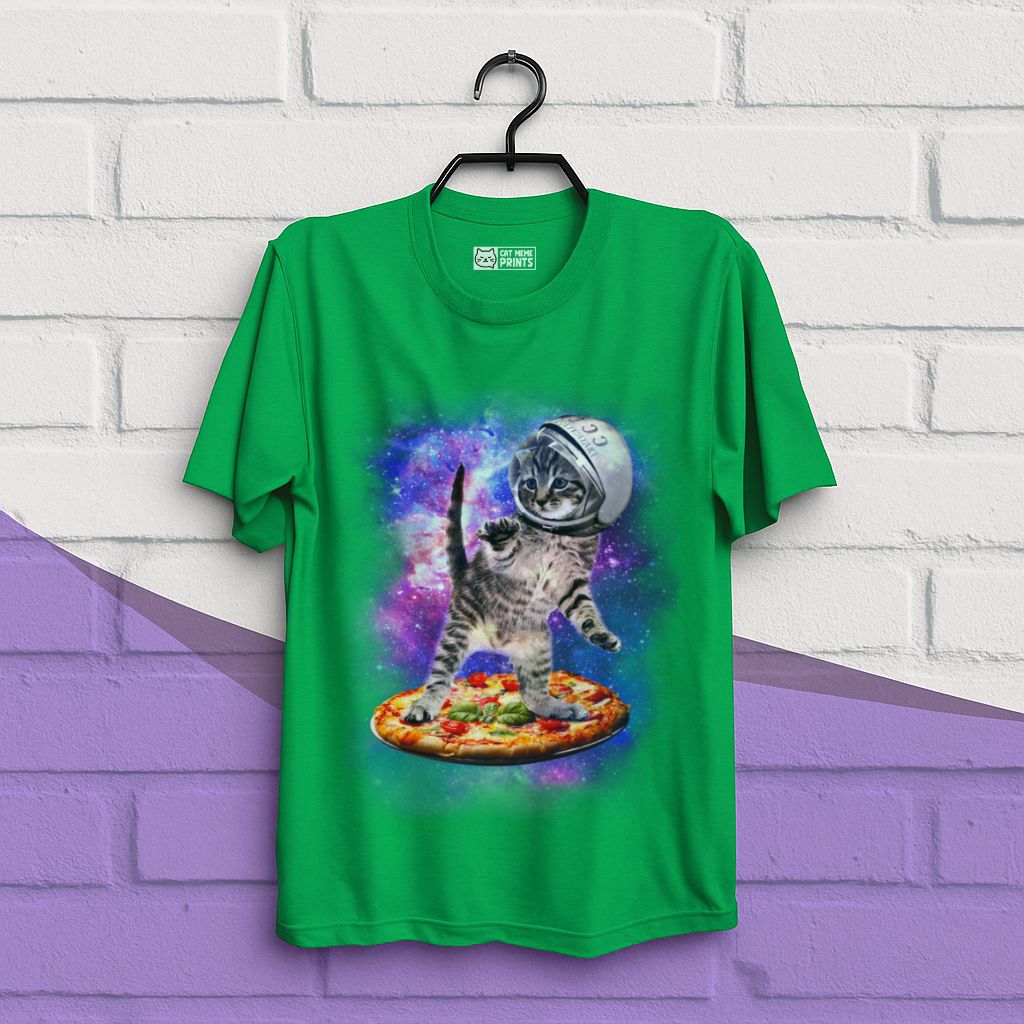 Cat Flying A Pizza Astronaut T-Shirt