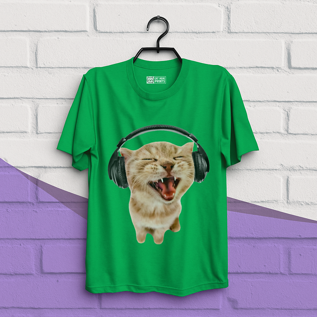 Silly Cat With Headphones T-Shirt