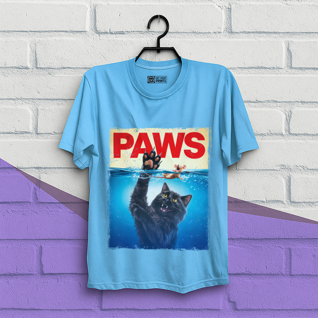 Paws Black Cat Chasing Scared Mouse T-Shirt