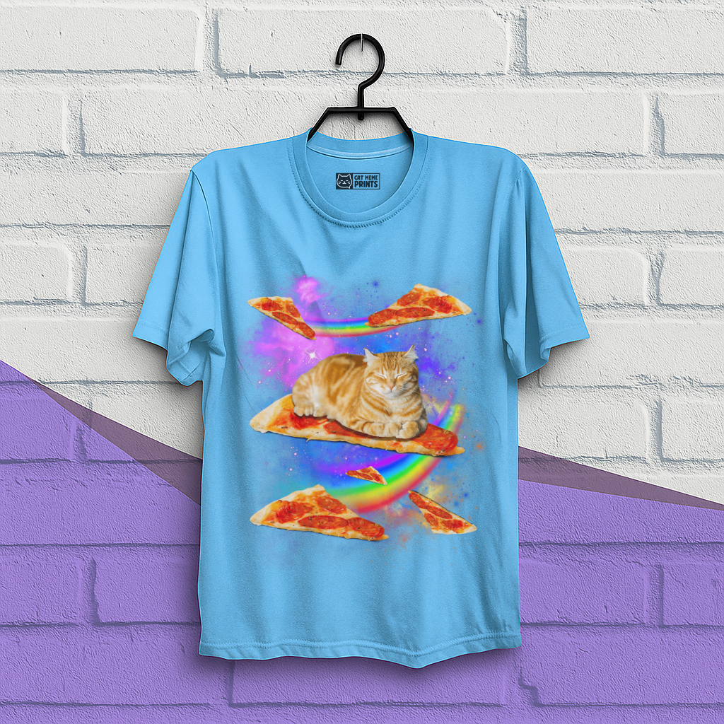 Cat Riding Pizza In Space Galaxy T-Shirt