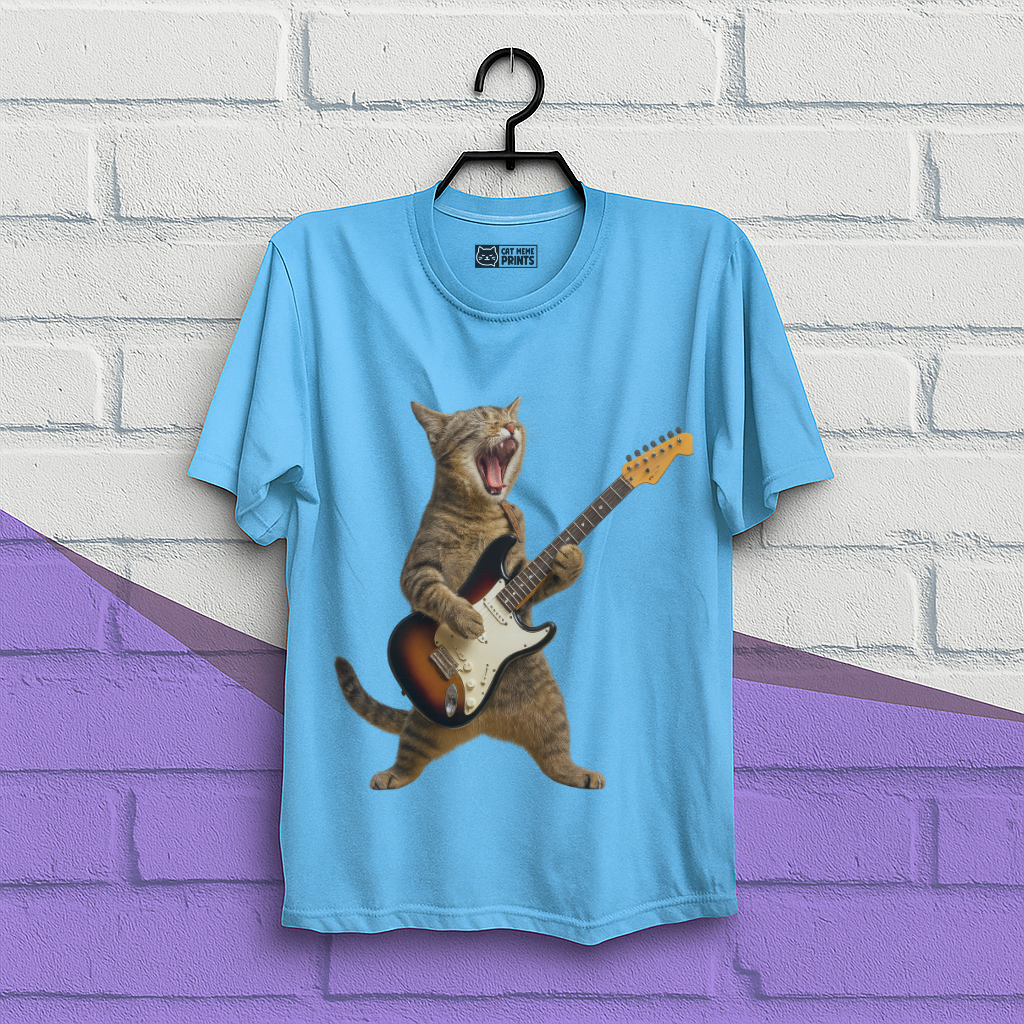 Cat Playing Guitar Rock and Roll T-Shirt