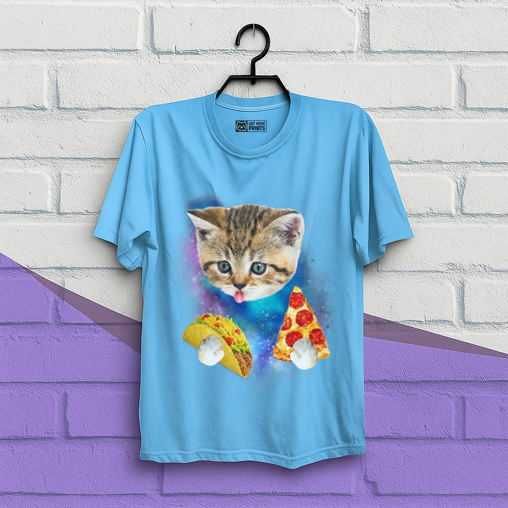Cat Eat Pizza & Taco in Galaxy Space T-Shirt