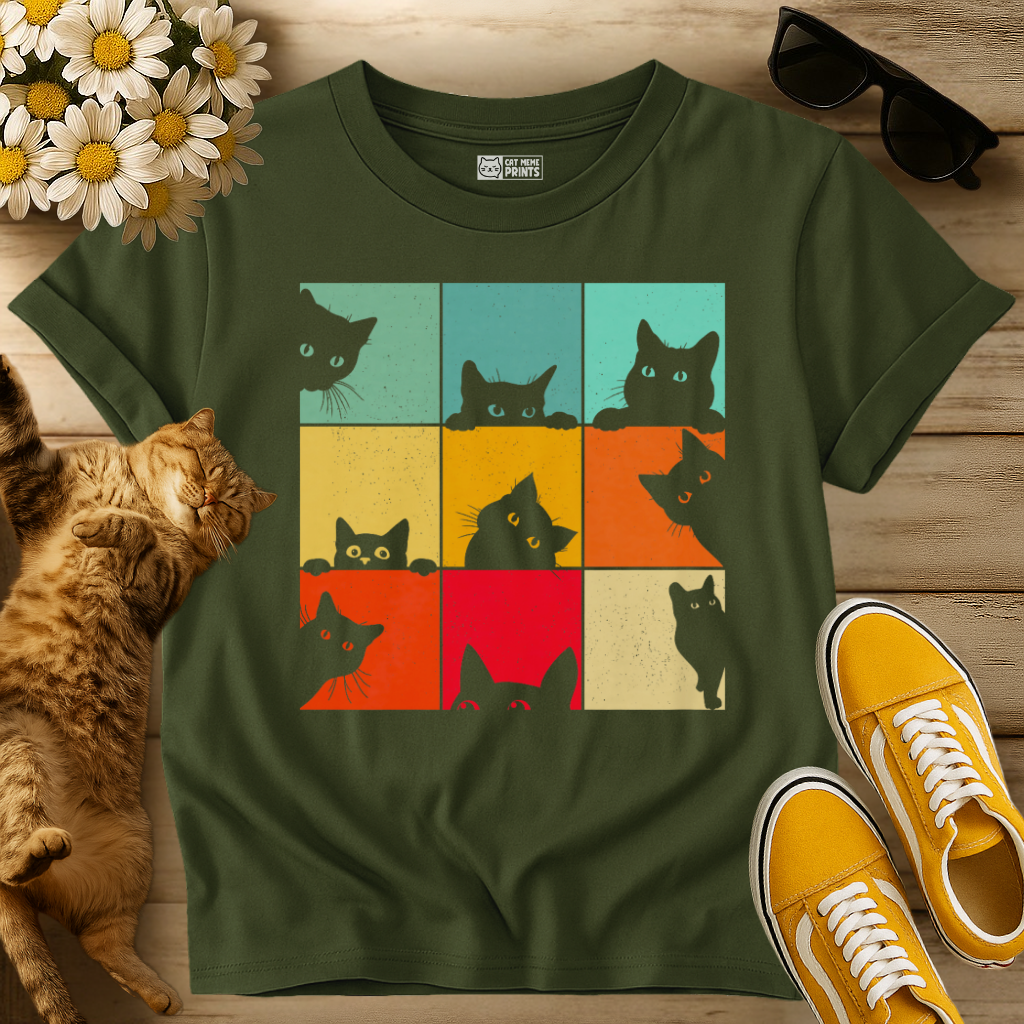 Cat Curious Retro Vintage T-Shirt