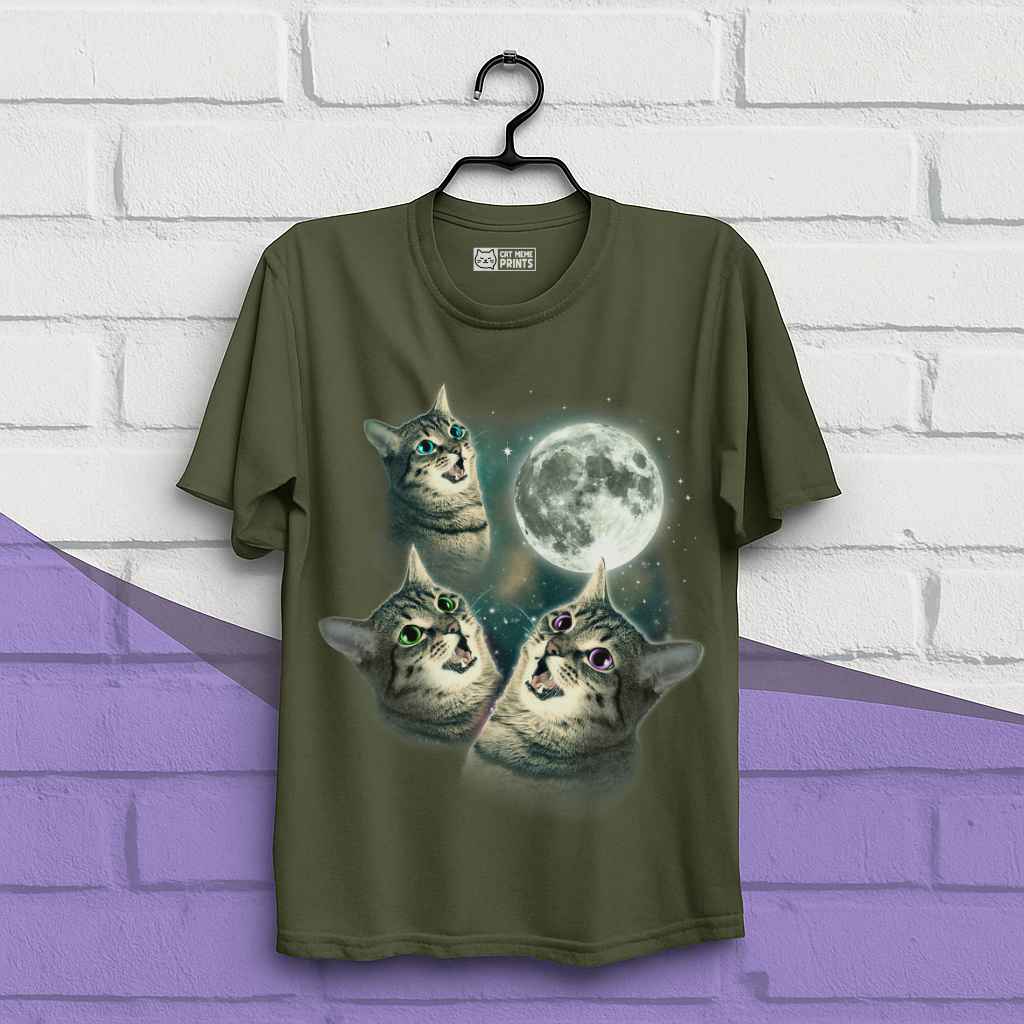 Three Cat Moon 3 Wolfs Cat T-Shirt