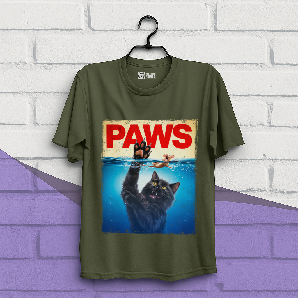 Paws Black Cat Chasing Scared Mouse T-Shirt