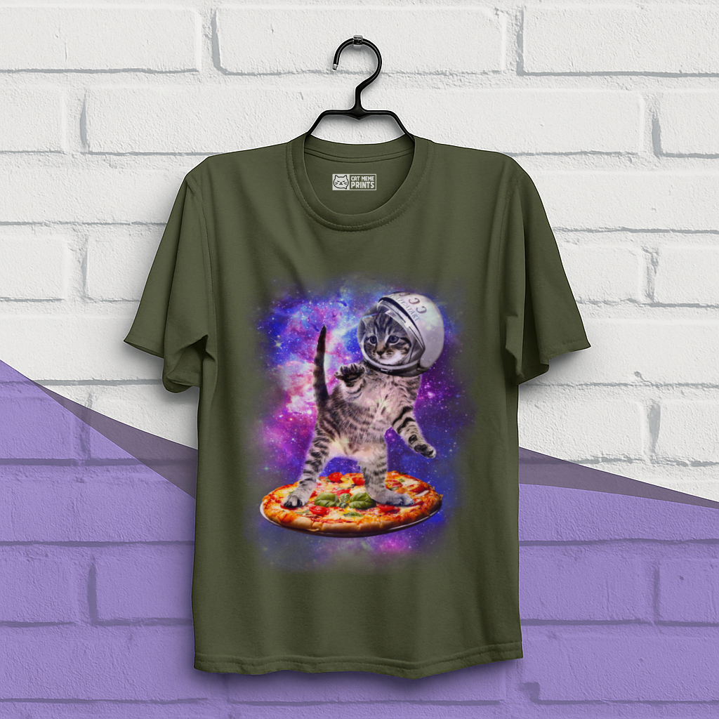 Cat Flying A Pizza Astronaut T-Shirt