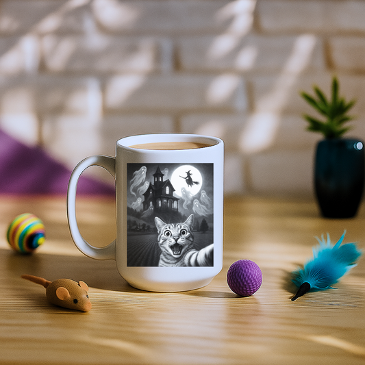 Cat Selfie With Scary House Mug