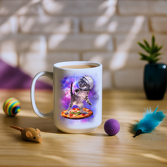 Cat Flying A Pizza Astronaut Mug