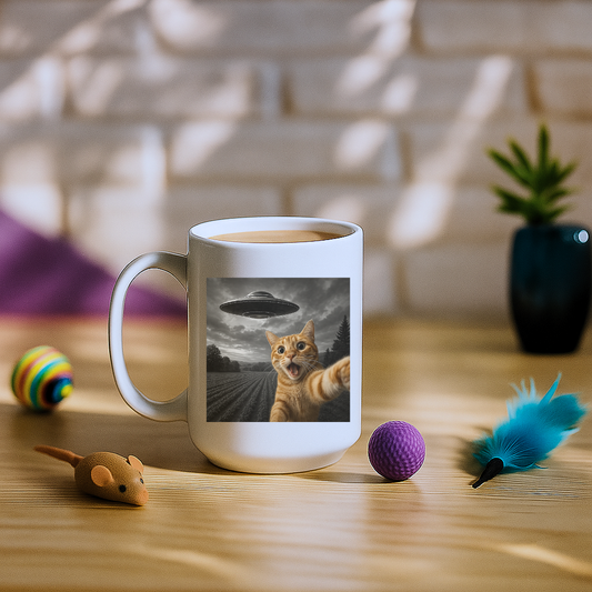Cat Selfie With Alien UFO Mug