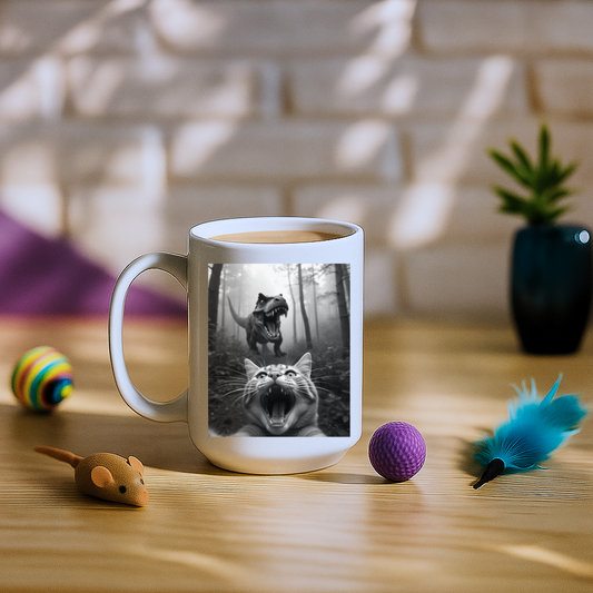 Cat Selfie With T-rex Mug