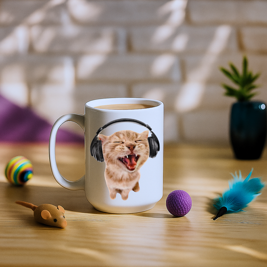 Silly Cat With Headphones Mug