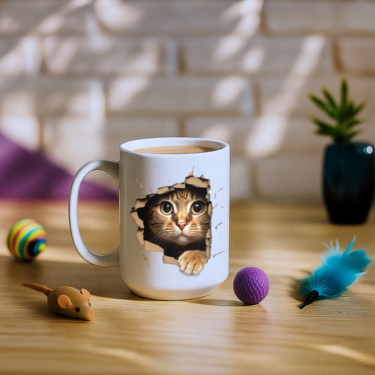 Cute Kitten Looks From Torn Wall Mug