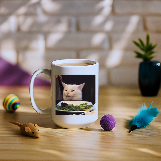 Dinner Table Cat Meme Mug