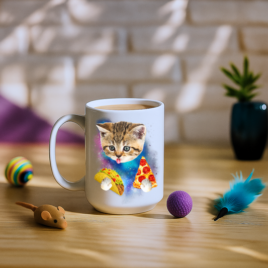 Cat Eat Pizza and Taco in Galaxy Space Mug