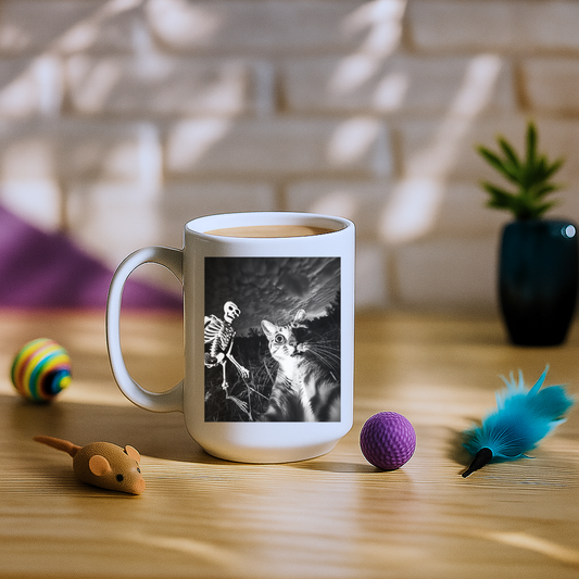 Cat Selfie with Skeleton Mug