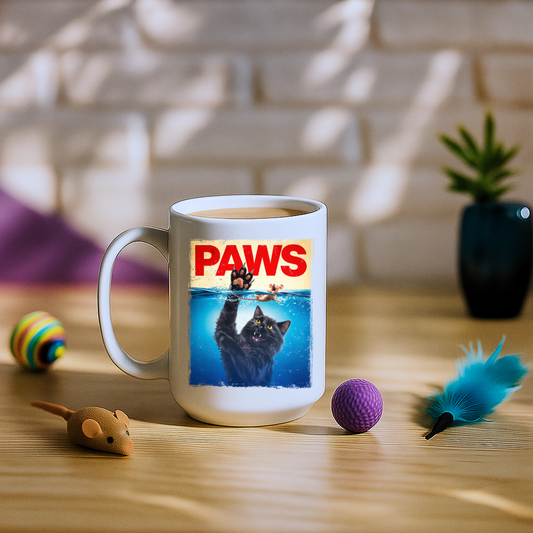 Paws Black Cat Chasing Scared Mouse Mug