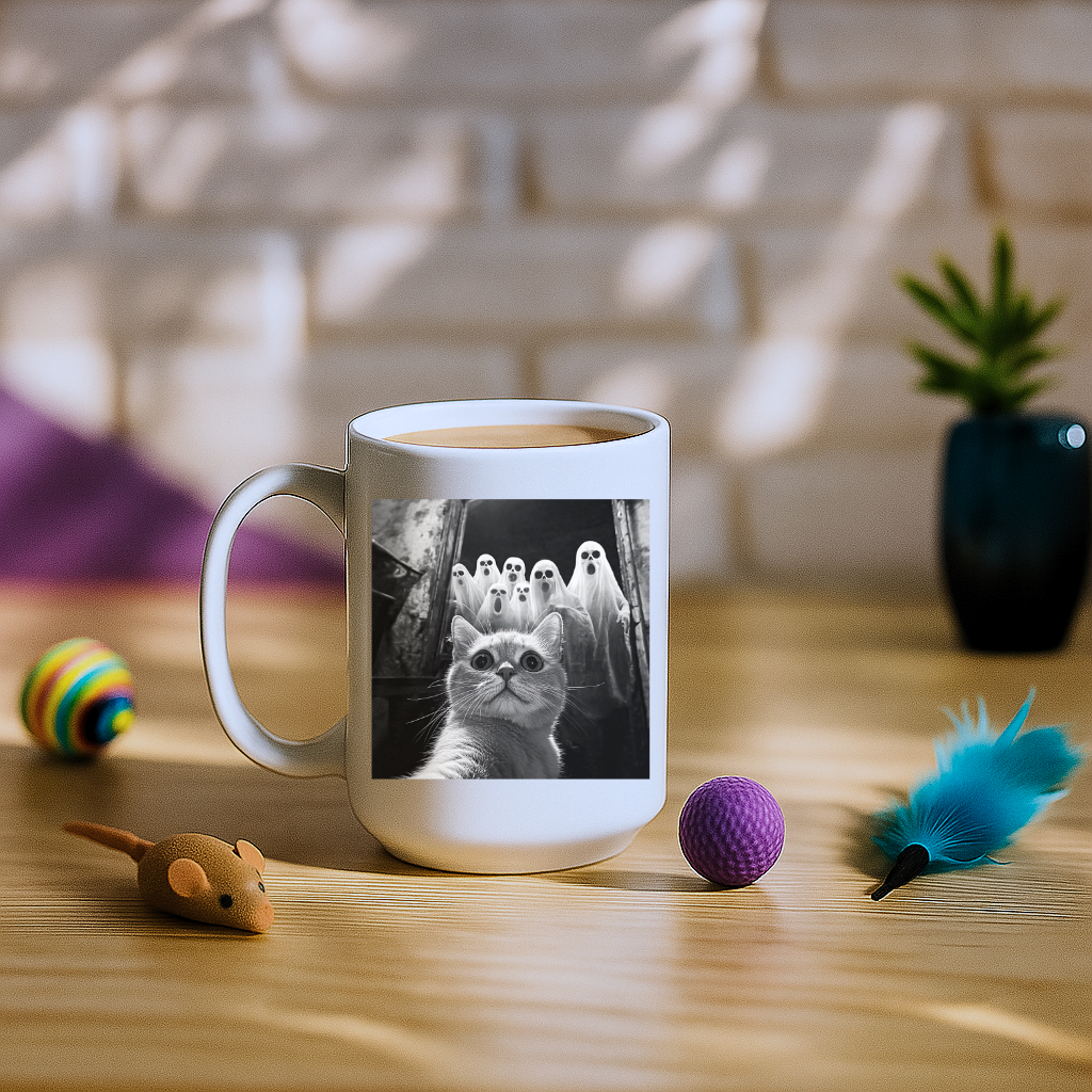 Cat Selfie With Ghosts Mug