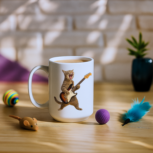 Cat Playing Guitar Rock and Roll Mug