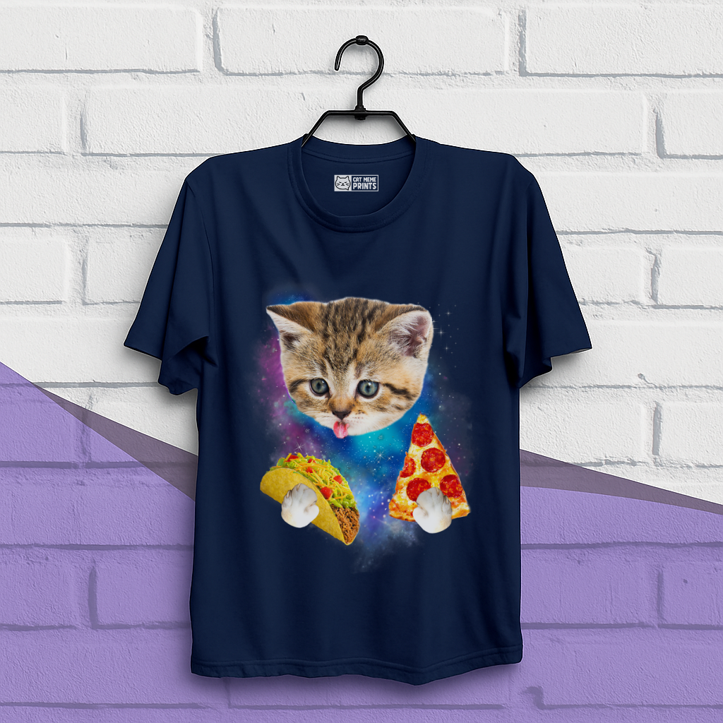 Cat Eat Pizza & Taco in Galaxy Space T-Shirt