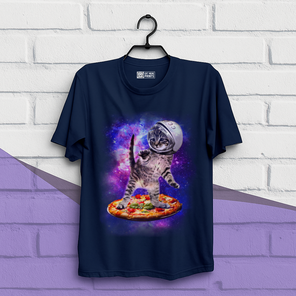 Cat Flying A Pizza Astronaut T-Shirt