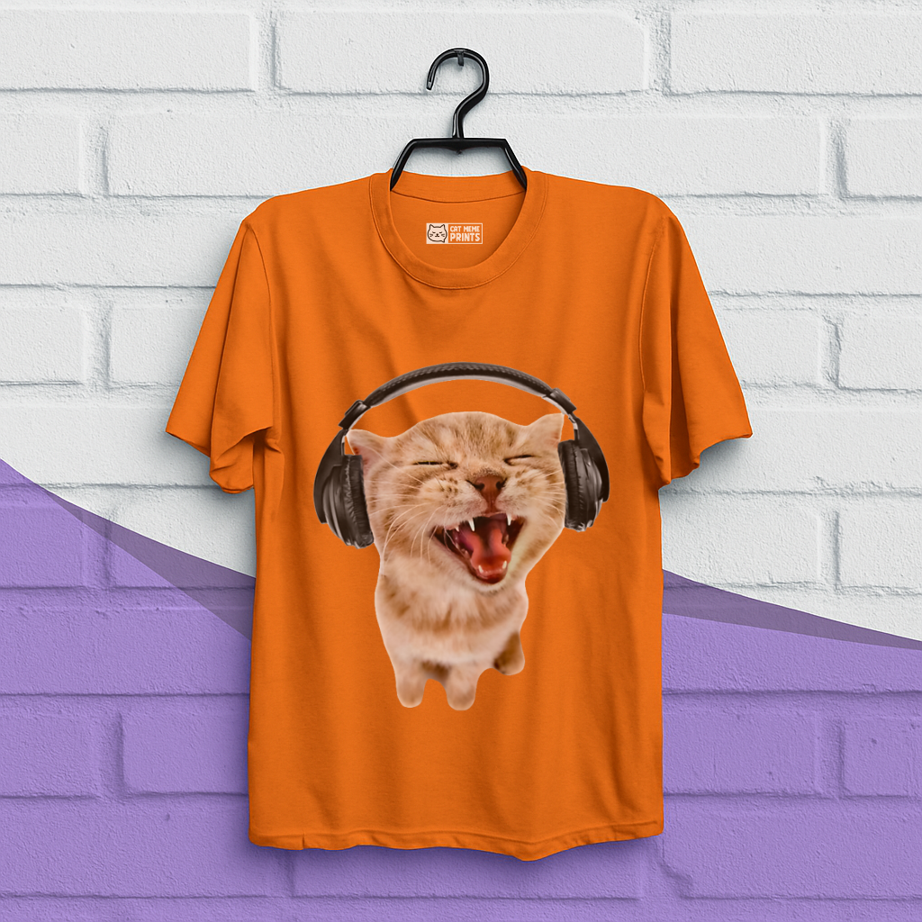 Silly Cat With Headphones T-Shirt