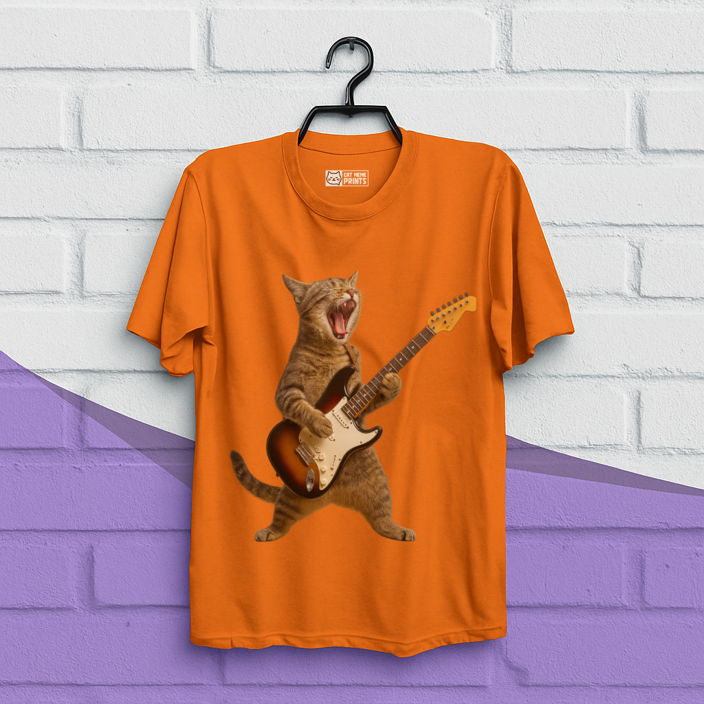 Cat Playing Guitar Rock and Roll T-Shirt